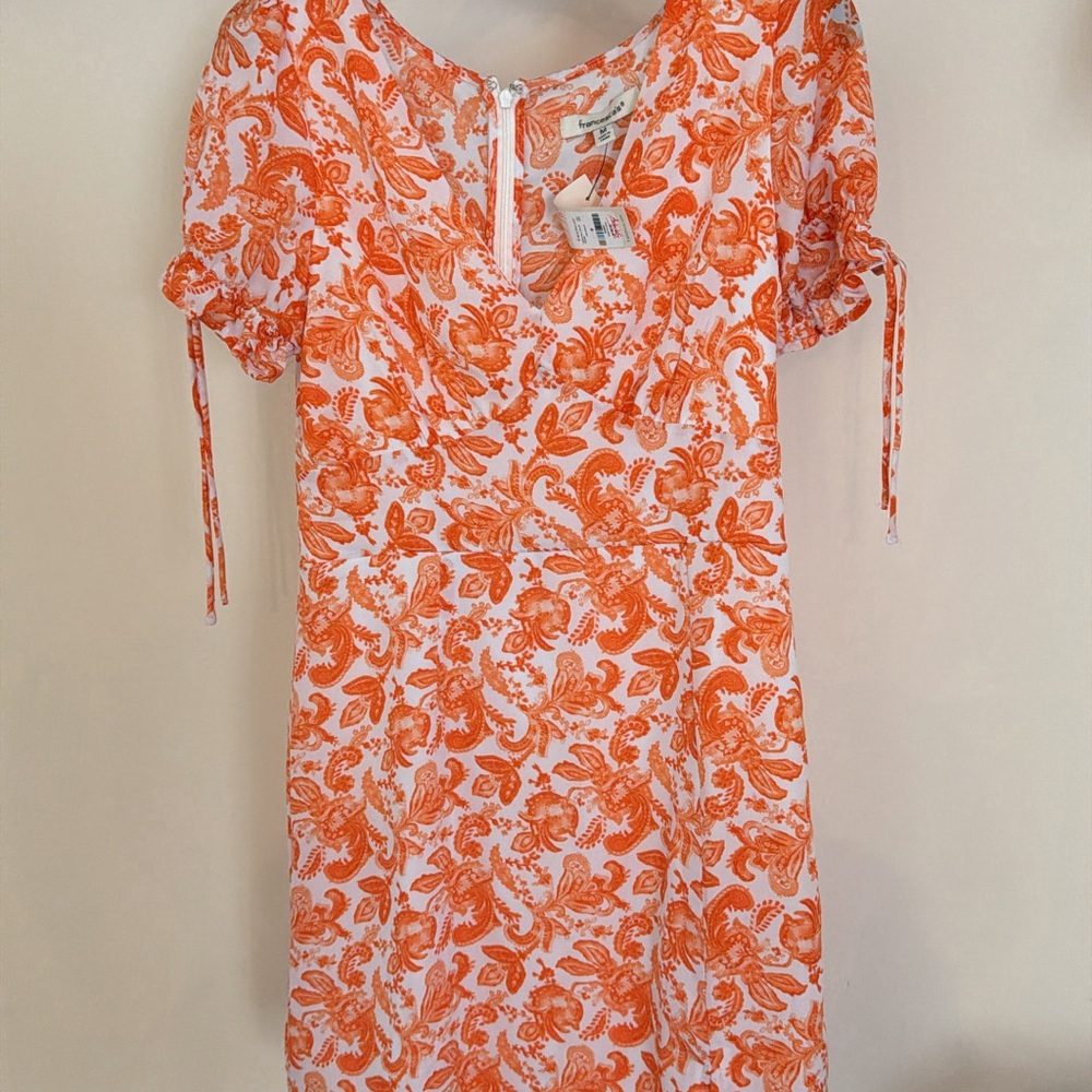 Francesca's Collections Orange and White Paisley Mini Dress